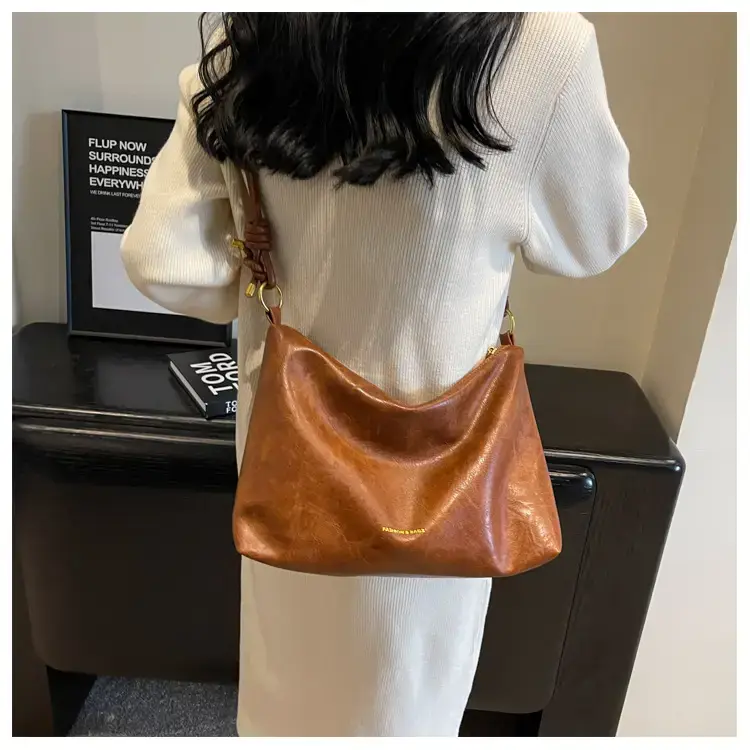 Brown Leather Drawstring Shoulder Bag for Women — feature 30