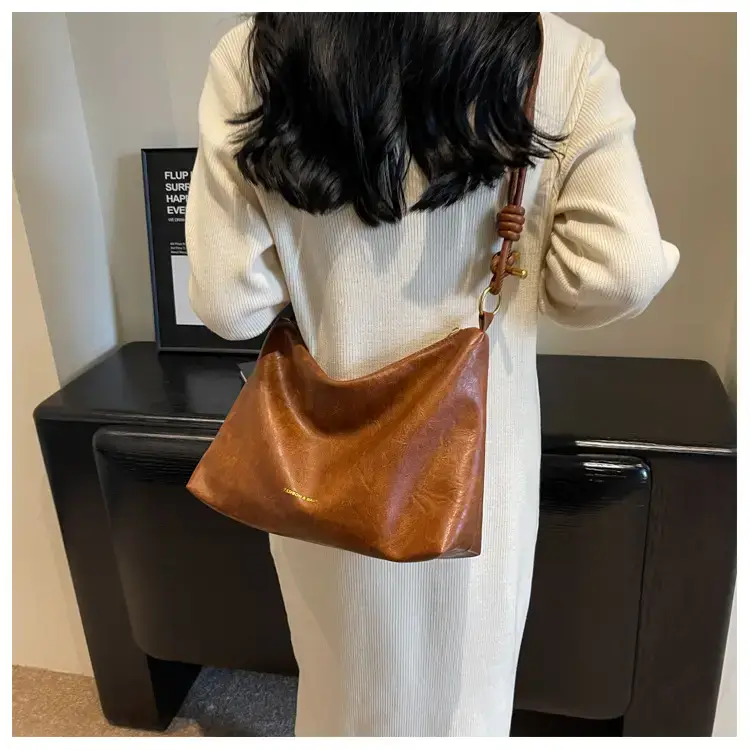 Brown Leather Drawstring Shoulder Bag for Women — feature 31