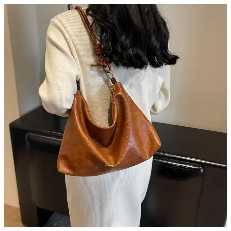 Brown Leather Drawstring Shoulder Bag for Women — feature 32