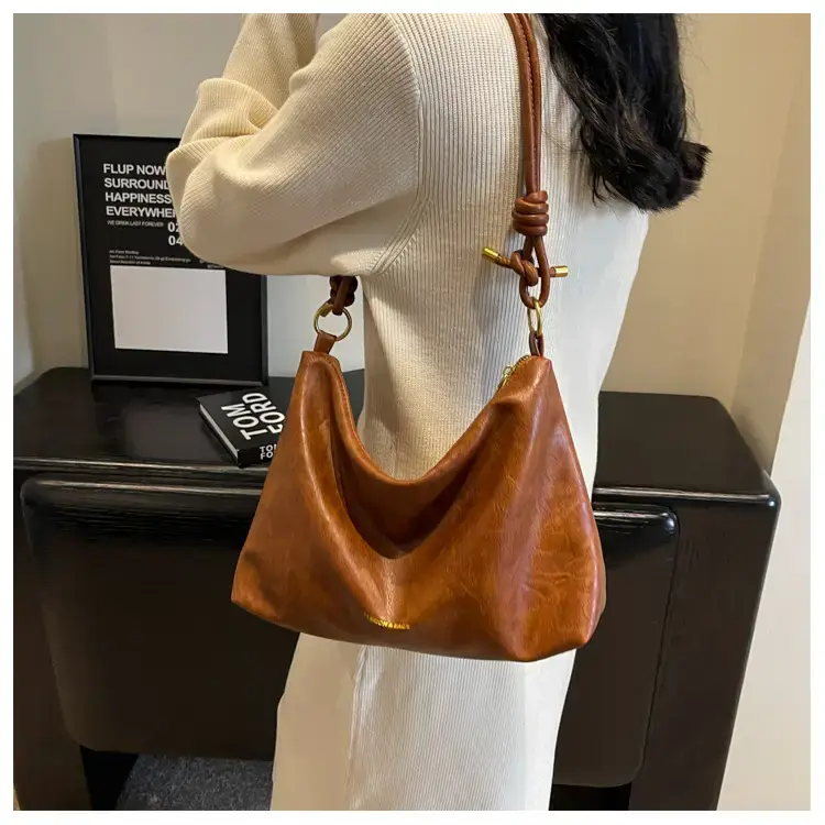Brown Leather Drawstring Shoulder Bag for Women — feature 33