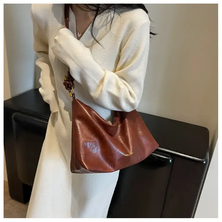 Brown Leather Drawstring Shoulder Bag for Women — feature 34