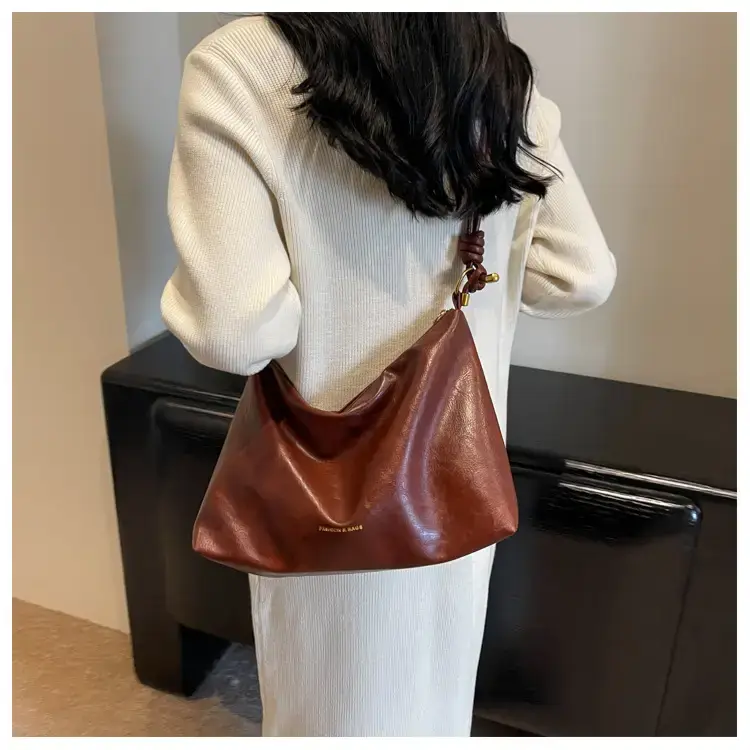 Brown Leather Drawstring Shoulder Bag for Women — feature 35