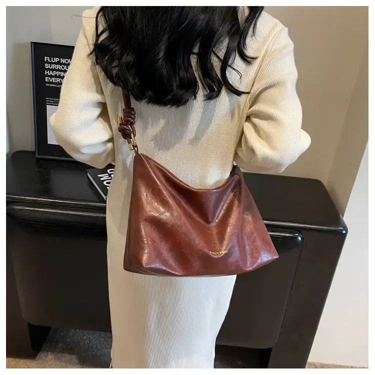 Brown Leather Drawstring Shoulder Bag for Women — feature 37