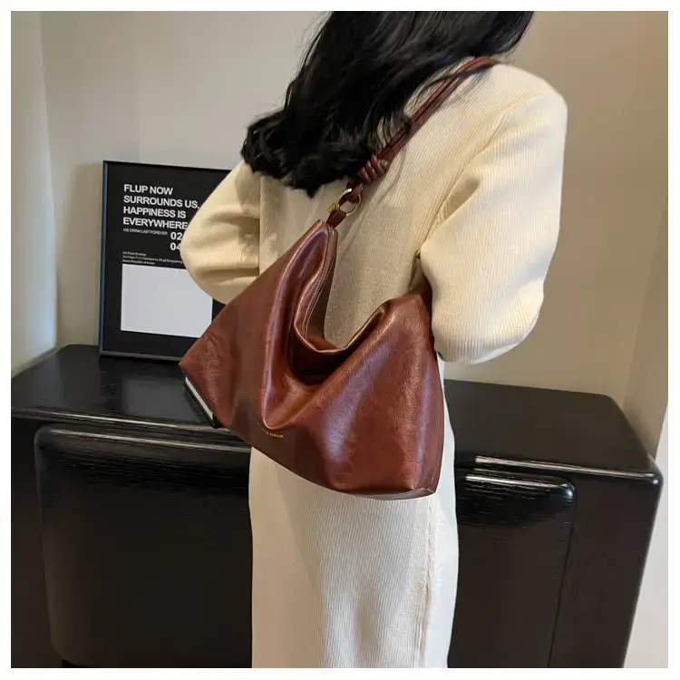 Brown Leather Drawstring Shoulder Bag for Women — feature 38