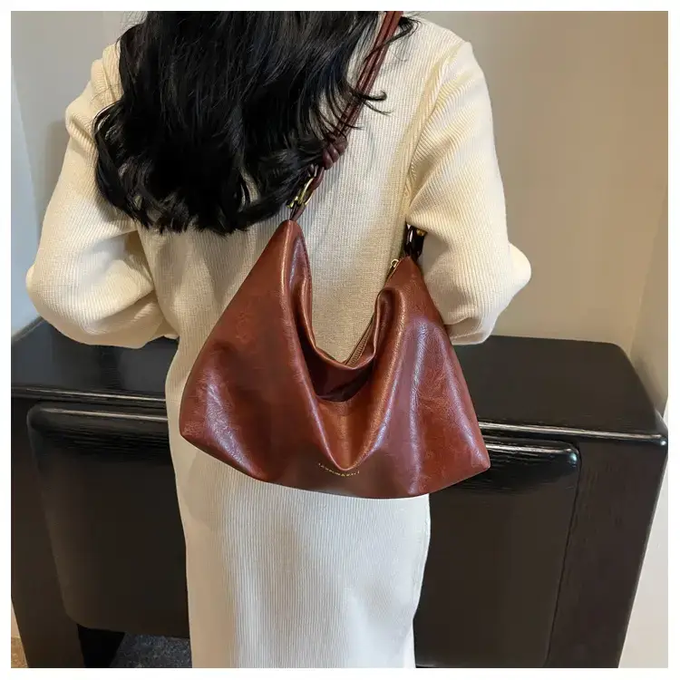 Brown Leather Drawstring Shoulder Bag for Women — feature 39