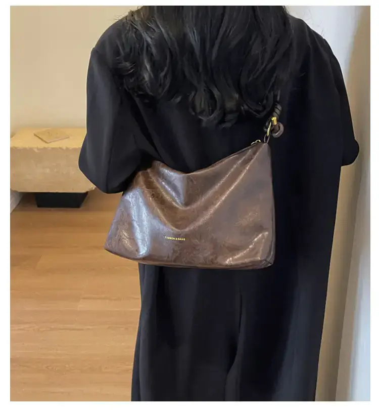 Brown Leather Drawstring Shoulder Bag for Women — feature 4