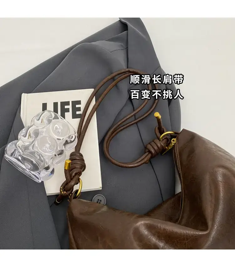 Brown Leather Drawstring Shoulder Bag for Women — feature 5