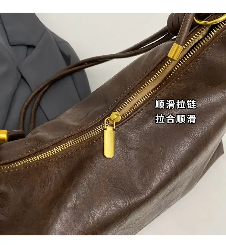 Brown Leather Drawstring Shoulder Bag for Women — feature 6