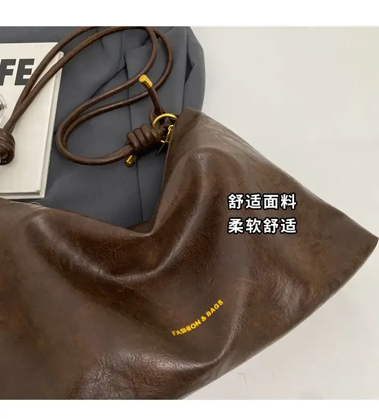Brown Leather Drawstring Shoulder Bag for Women — feature 7