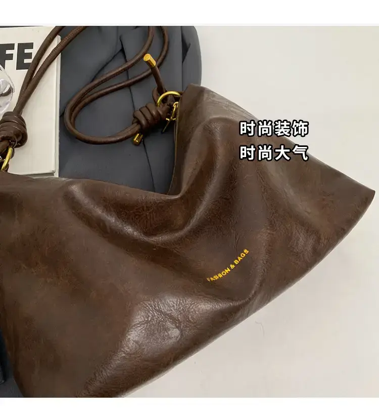 Brown Leather Drawstring Shoulder Bag for Women — feature 8