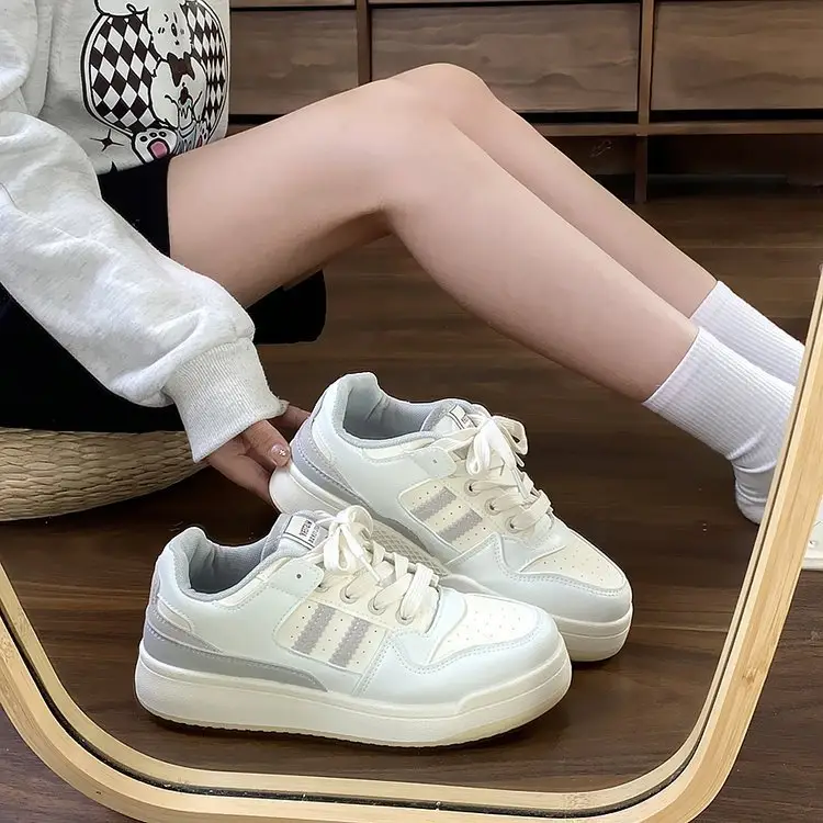 Women White Leather Casual Sneakers 2024 - Image 2