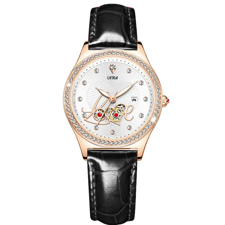 Women's Red Leather Watch with Rose Gold Dial & Rabbit Design - Image 2