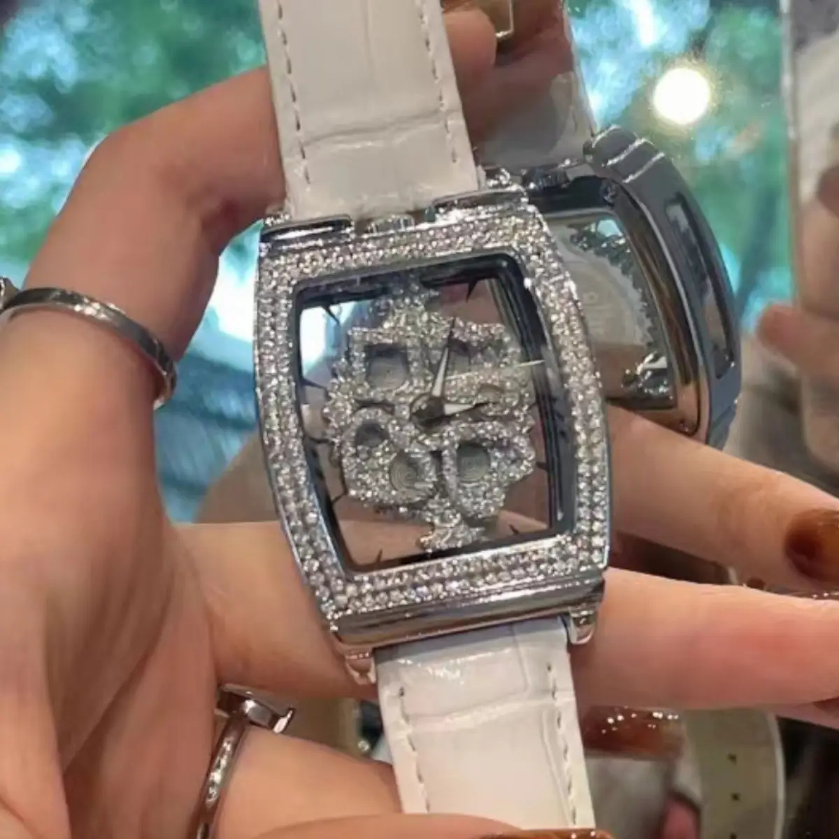 Women's Luxury Diamond Watch White Leather Band - Image 5