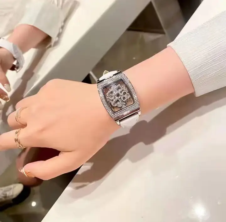 Women's Luxury Diamond Watch White Leather Band — feature 2