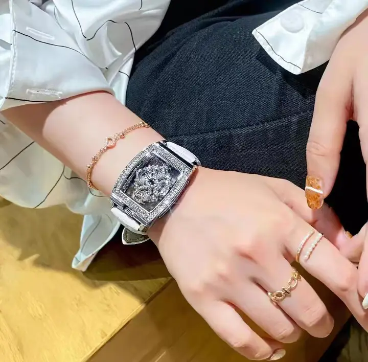 Women's Luxury Diamond Watch White Leather Band — feature 3