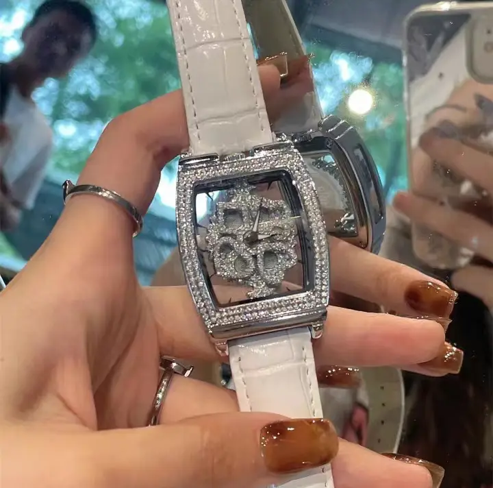 Women's Luxury Diamond Watch White Leather Band — feature 4