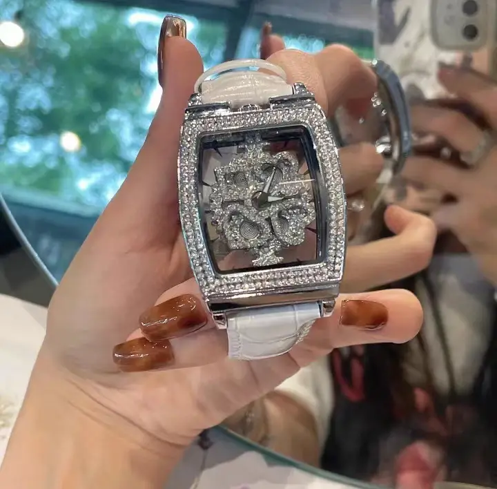 Women's Luxury Diamond Watch White Leather Band — feature 5