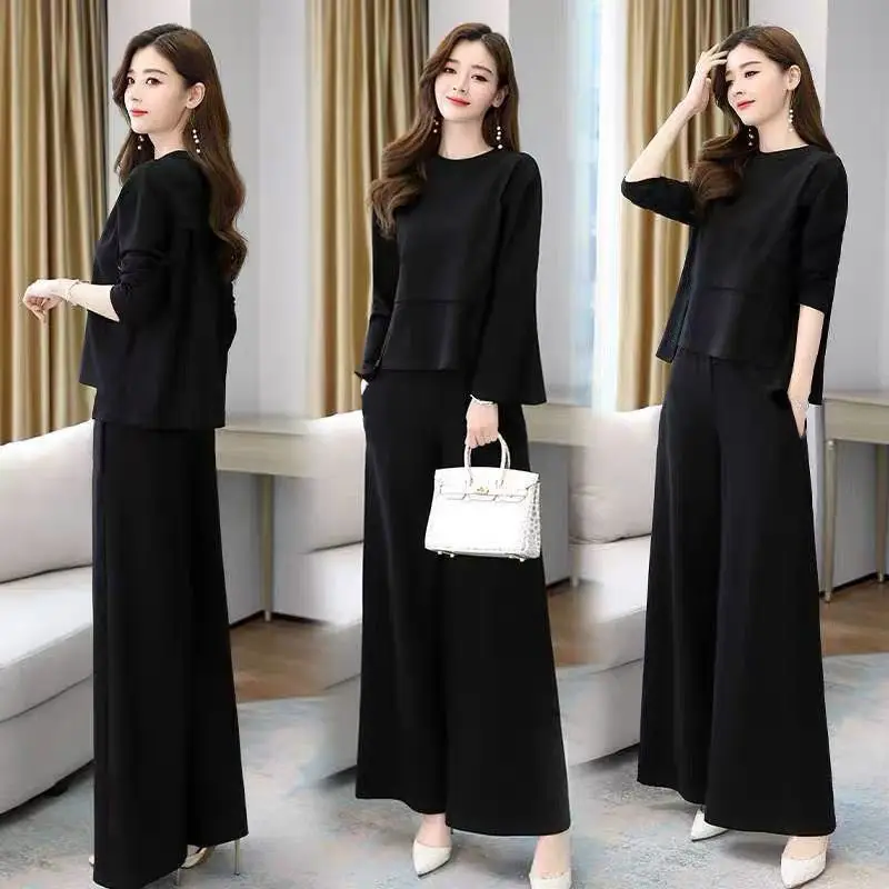 plus size Autumn Age-reducing Slimming suit Southeast Asian New Fashionable Two-piece Western Style Elegant Wide-leg Pants for Women