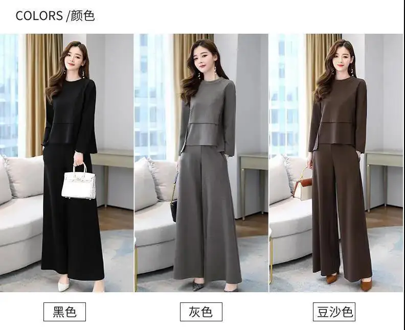 plus size Autumn Age-reducing Slimming suit Southeast Asian New Fashionable Two-piece Western Style Elegant Wide-leg Pants for Women — feature 10
