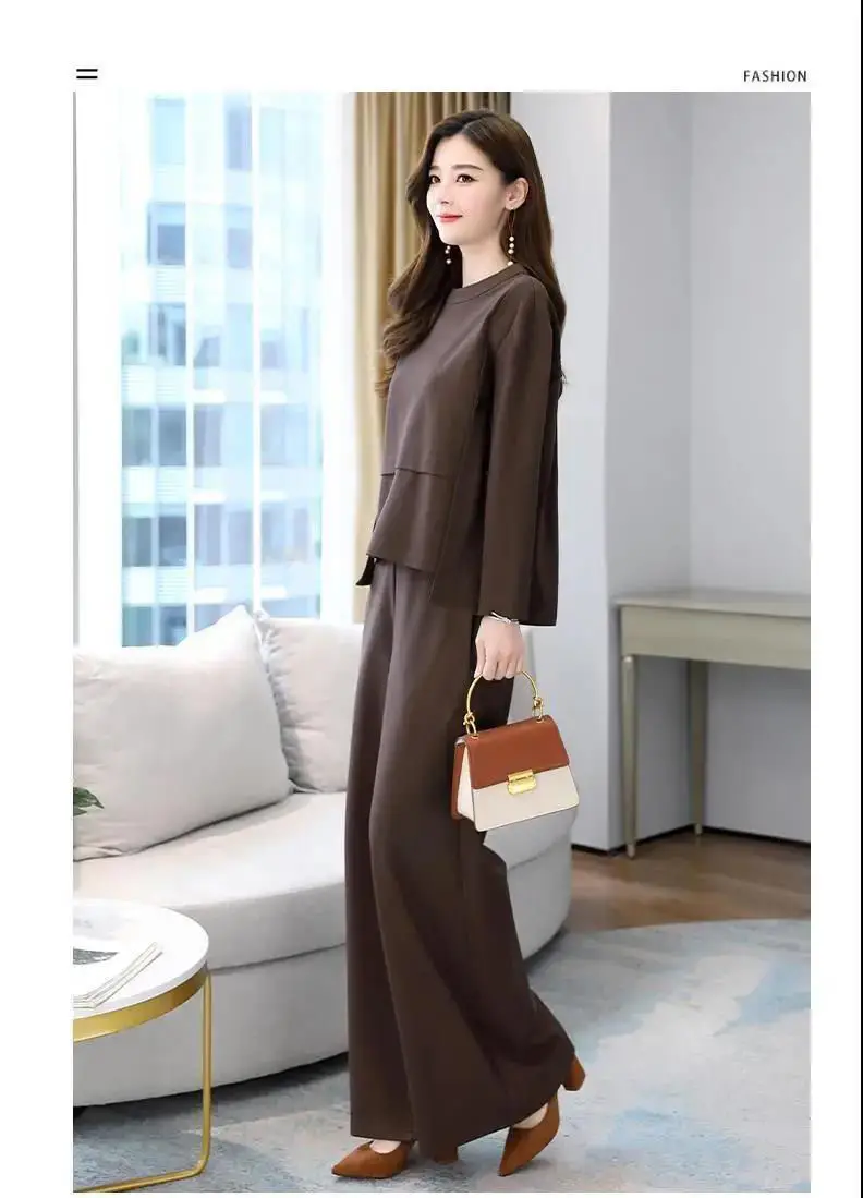 plus size Autumn Age-reducing Slimming suit Southeast Asian New Fashionable Two-piece Western Style Elegant Wide-leg Pants for Women — feature 11