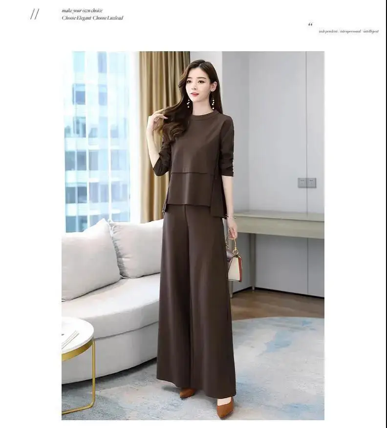 plus size Autumn Age-reducing Slimming suit Southeast Asian New Fashionable Two-piece Western Style Elegant Wide-leg Pants for Women — feature 13
