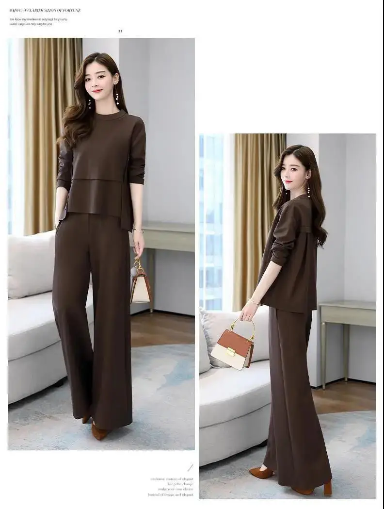 plus size Autumn Age-reducing Slimming suit Southeast Asian New Fashionable Two-piece Western Style Elegant Wide-leg Pants for Women — feature 14