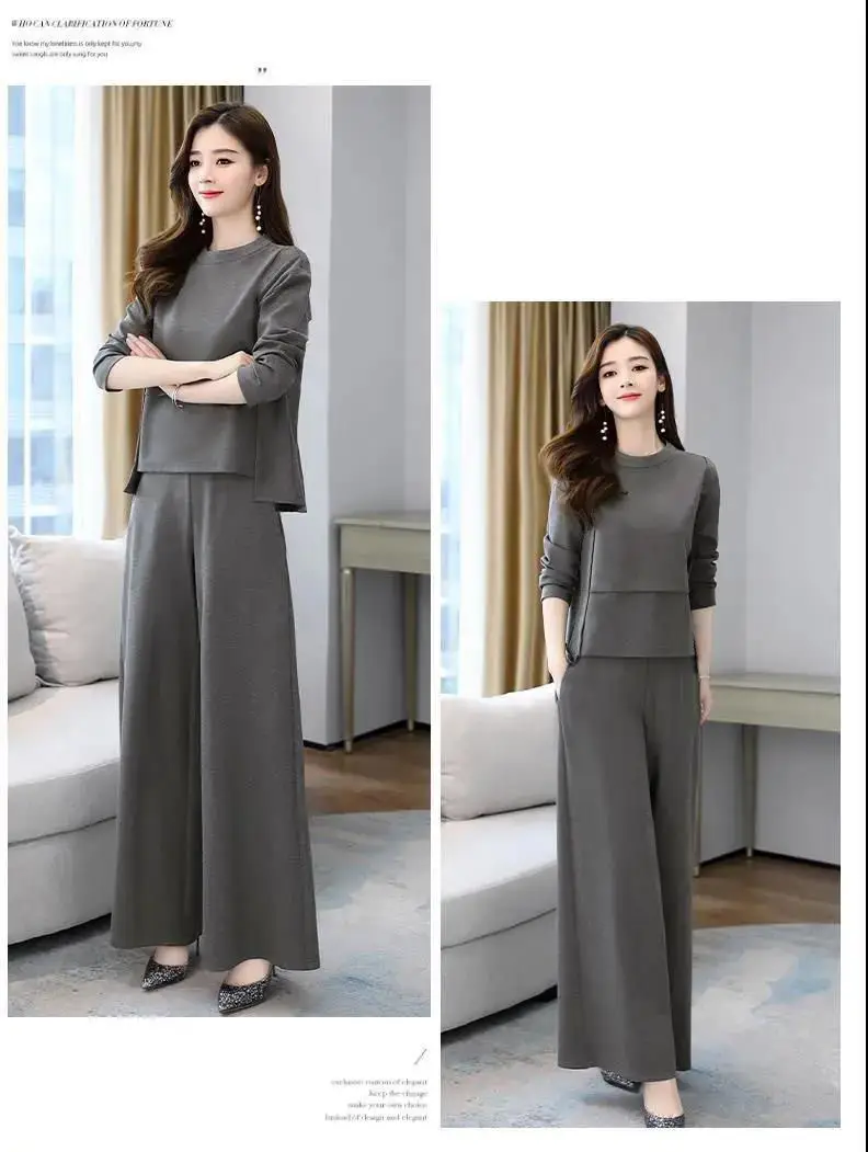 plus size Autumn Age-reducing Slimming suit Southeast Asian New Fashionable Two-piece Western Style Elegant Wide-leg Pants for Women — feature 18