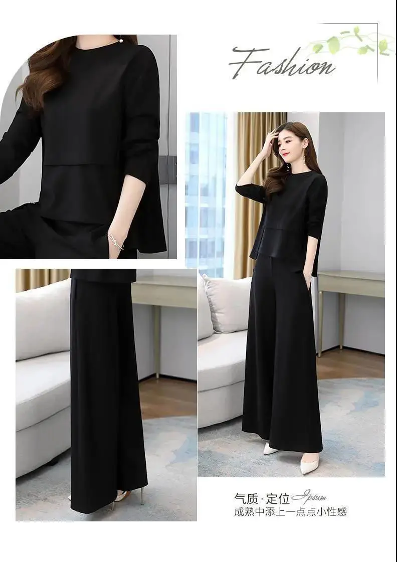 plus size Autumn Age-reducing Slimming suit Southeast Asian New Fashionable Two-piece Western Style Elegant Wide-leg Pants for Women — feature 2