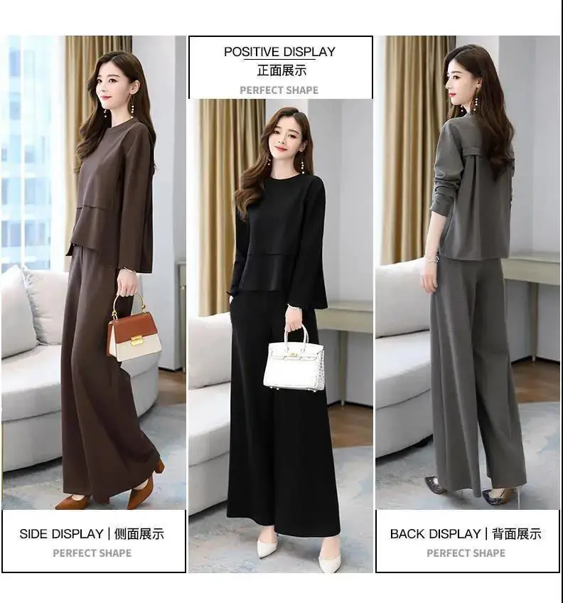 plus size Autumn Age-reducing Slimming suit Southeast Asian New Fashionable Two-piece Western Style Elegant Wide-leg Pants for Women — feature 3