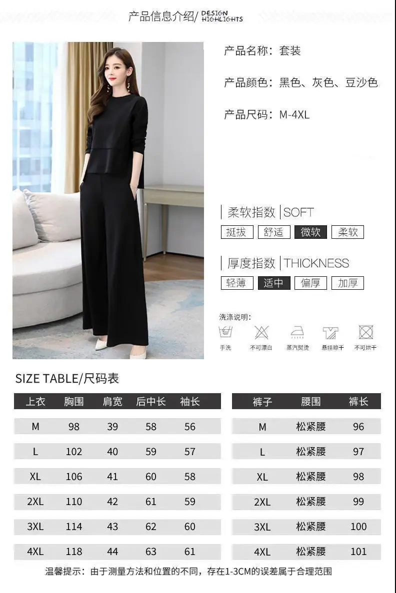 plus size Autumn Age-reducing Slimming suit Southeast Asian New Fashionable Two-piece Western Style Elegant Wide-leg Pants for Women — feature 8