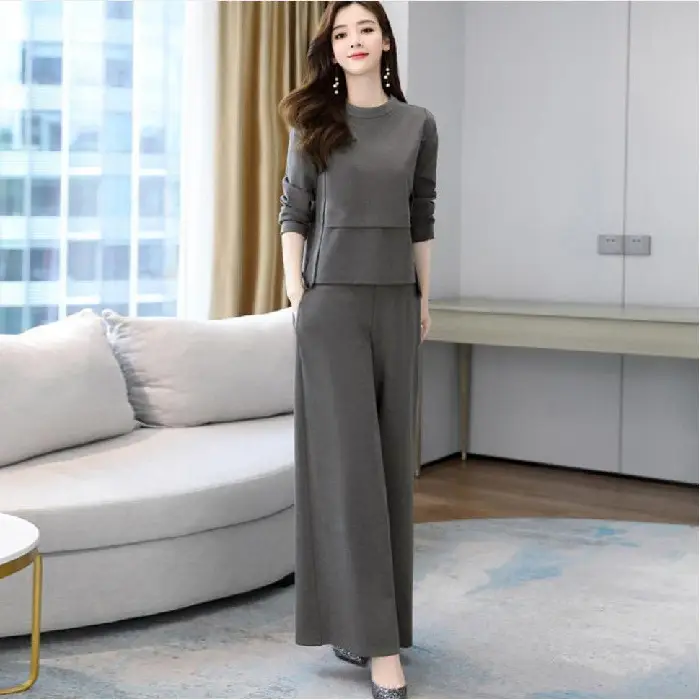 plus size Autumn Age-reducing Slimming suit Southeast Asian New Fashionable Two-piece Western Style Elegant Wide-leg Pants for Women