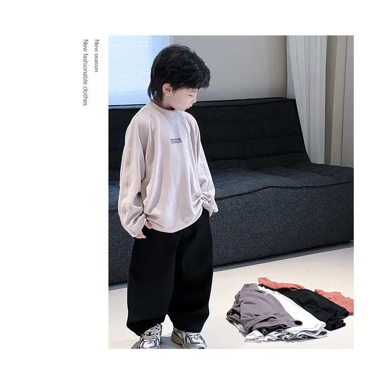 Boys Fleece Lined Long Sleeve T-Shirt Black 2025 Winter — feature 15
