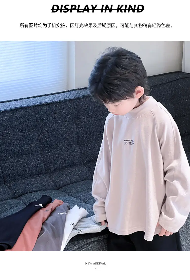 Boys Fleece Lined Long Sleeve T-Shirt Black 2025 Winter — feature 6