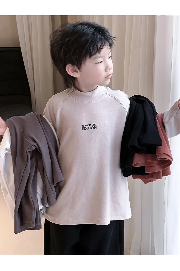 Boys Fleece Lined Long Sleeve T-Shirt Black 2025 Winter — feature 9