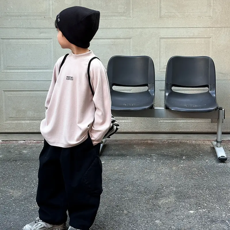 Boys Fleece Lined Long Sleeve T-Shirt Black 2025 Winter - Image 2