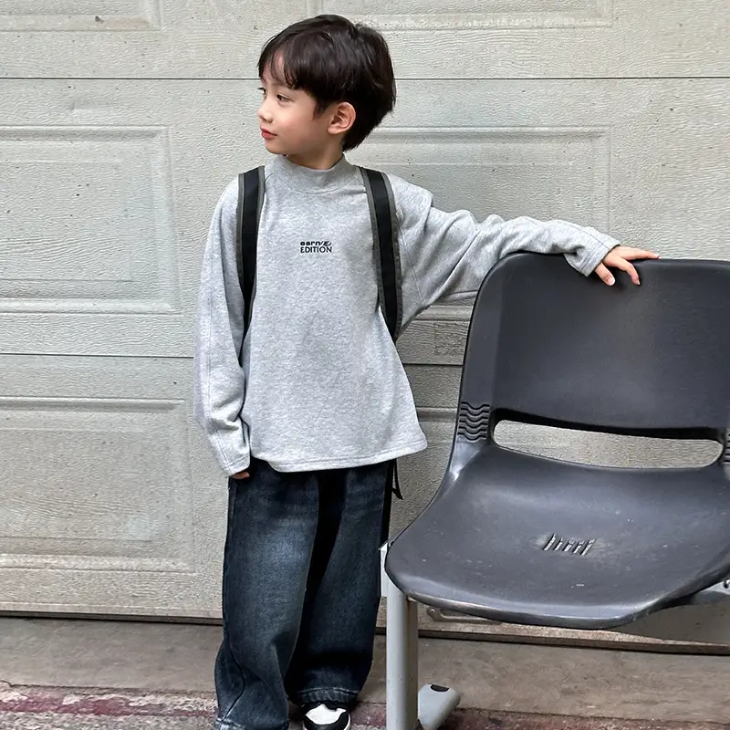 Boys Fleece Lined Long Sleeve T-Shirt Black 2025 Winter - Image 5