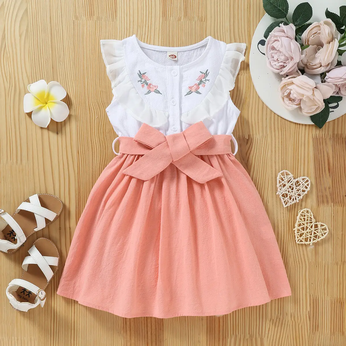Girls Pure Cotton Embroidered Dress Set White — feature 1