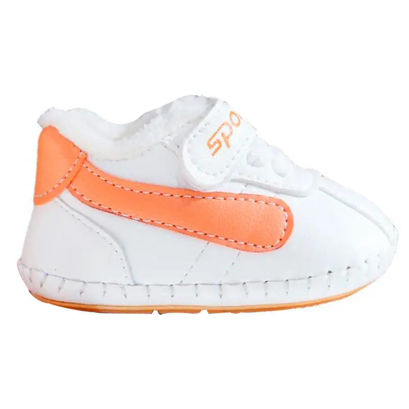 Baby Shoes White Orange Fleece Lined Winter Toddler 0-1Y
