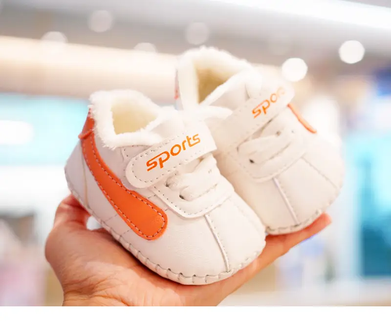 Baby Shoes White Orange Fleece Lined Winter Toddler 0-1Y — feature 4
