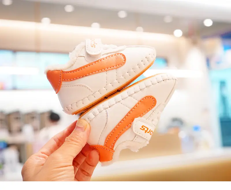 Baby Shoes White Orange Fleece Lined Winter Toddler 0-1Y — feature 5