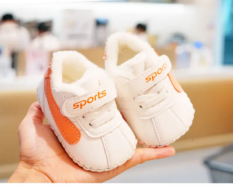 Baby Shoes White Orange Fleece Lined Winter Toddler 0-1Y — feature 6