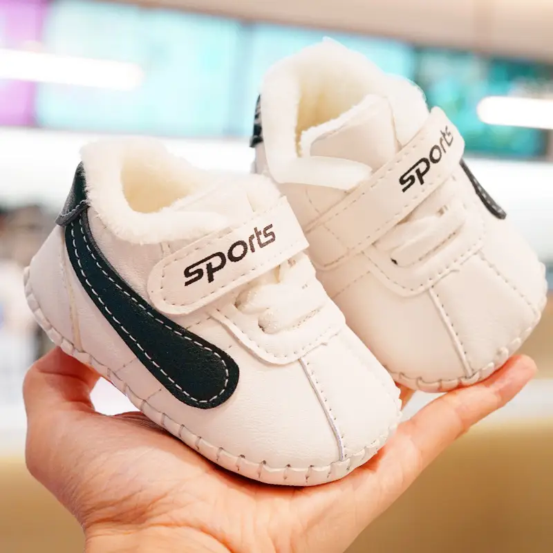 Baby Shoes White Orange Fleece Lined Winter Toddler 0-1Y