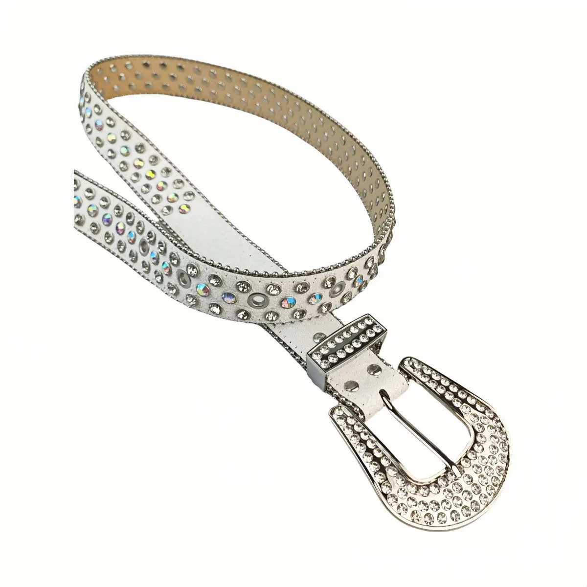 Women's Rhinestone Buckle Belt with Diamond Blasting Design — feature 1