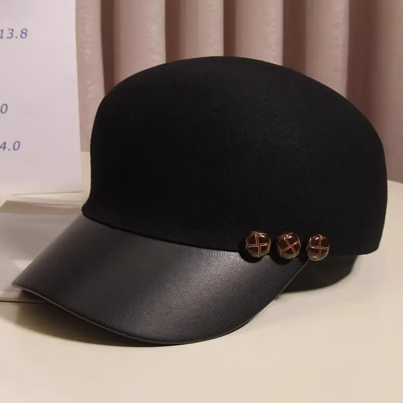 Black Woolen Button Cap for Women Autumn Winter - Image 5