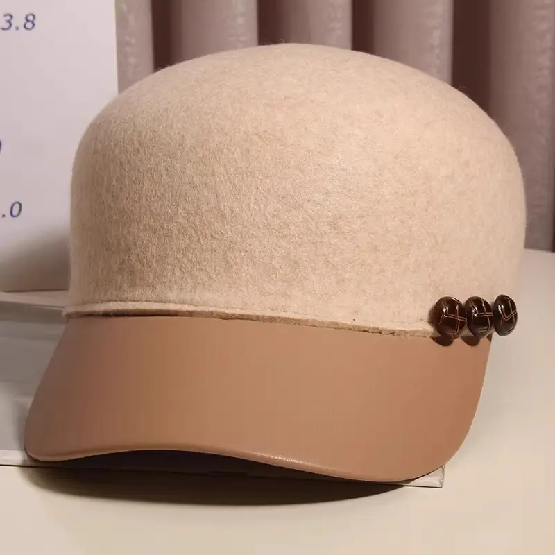 Black Woolen Button Cap for Women Autumn Winter — feature 10