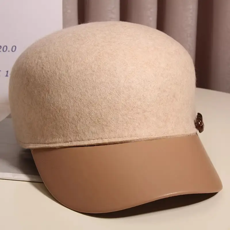 Black Woolen Button Cap for Women Autumn Winter — feature 11