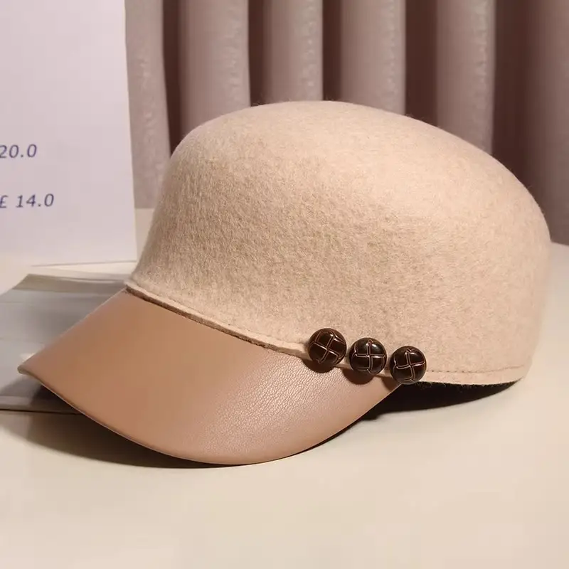 Black Woolen Button Cap for Women Autumn Winter — feature 12