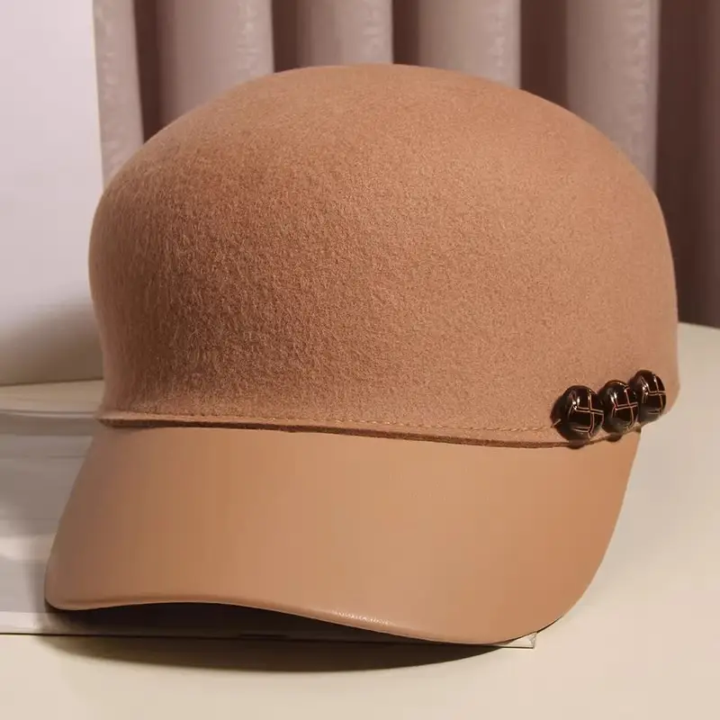 Black Woolen Button Cap for Women Autumn Winter — feature 13