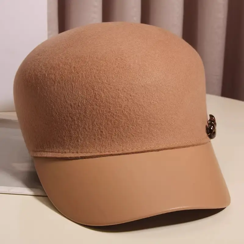 Black Woolen Button Cap for Women Autumn Winter — feature 14