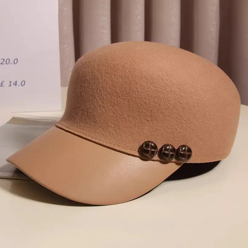 Black Woolen Button Cap for Women Autumn Winter — feature 15